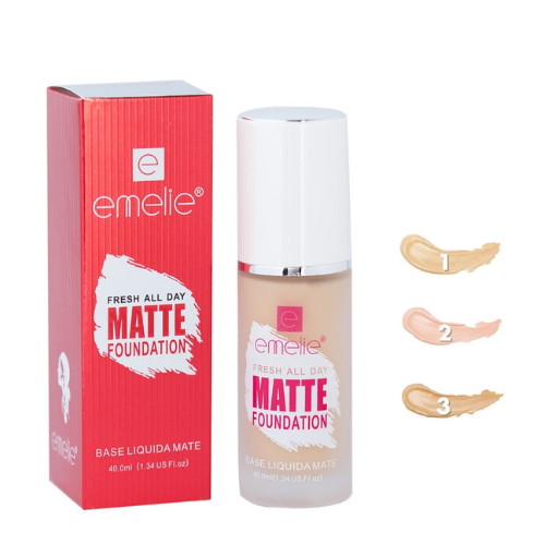 Emelie Liquid Matte Foundation – Long-Lasting, SPF 25, 2-in-1 Coverage - Shade 1 40 ML