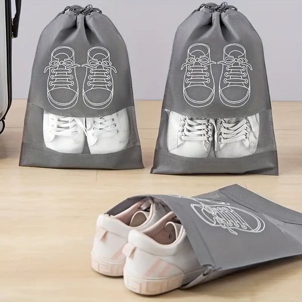 Pack of 01 - Shoe Bag for Travel &amp; Home Storage – Dustproof Printed Shoe Organizer Pouch in Random Gray – Lightweight, Breathable, and Reusable Shoe Cover for Luggage, Closet, or Gym Use - Grey Color