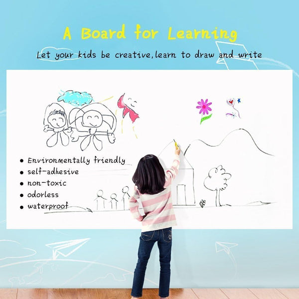 Self-Adhesive Whiteboard Wall Decal Sticker | Strong &amp; Durable Dry Erase Wall Paper | Message Board Peel Stick White Board with 1 Marker for Kids Drawing