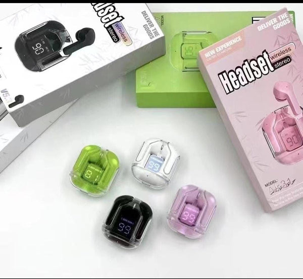 Air 31 Earbuds Wireless Earbuds With Crystal Transparent Case With Type-C Charging | Earbuds Bluetooth 5.3 - With Pouch - Random Color