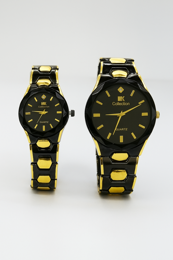 Elegant Couple Watch Set – Luxury Quartz Wristwatches for Him &amp; Her with Dual-Tone Metal Strap