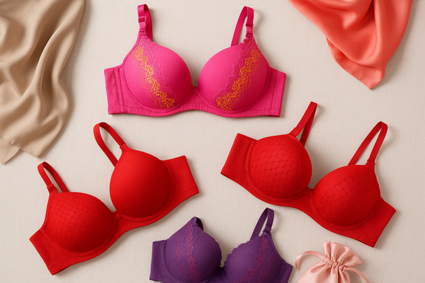 Silk Embroidered Padded Bra for Women – Luxury Undergarment with Soft Silk Fabric, Stylish Embroidery, Comfortable Fit &amp; Everyday Support (Random Color)