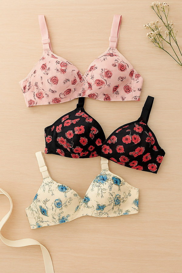 Printed Soft Cotton Padded Bra for Women | Comfortable Everyday Wear Undergarments with Stylish Print, Breathable Fabric &amp; Gentle Support (Random Color)