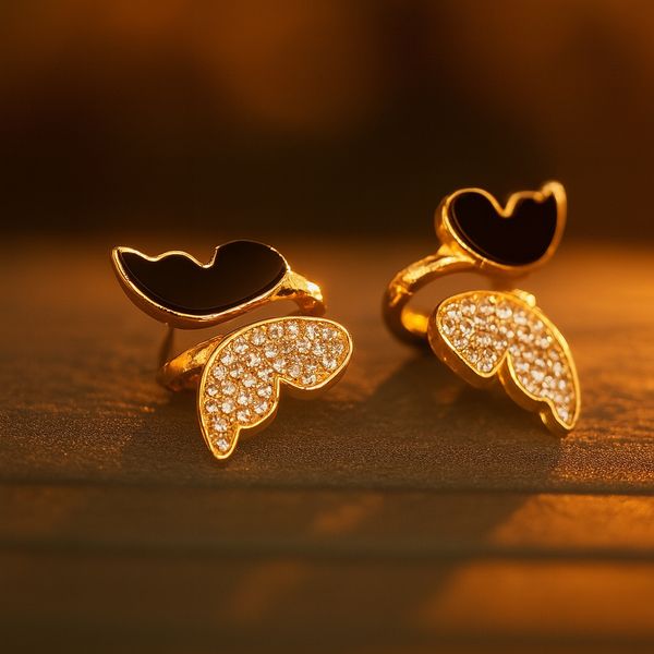 Zircon Butterfly Style Earrings for Women – Elegant Golden &amp; Silver Studs with Black Enamel and Sparkling Stones (AWJ-997)