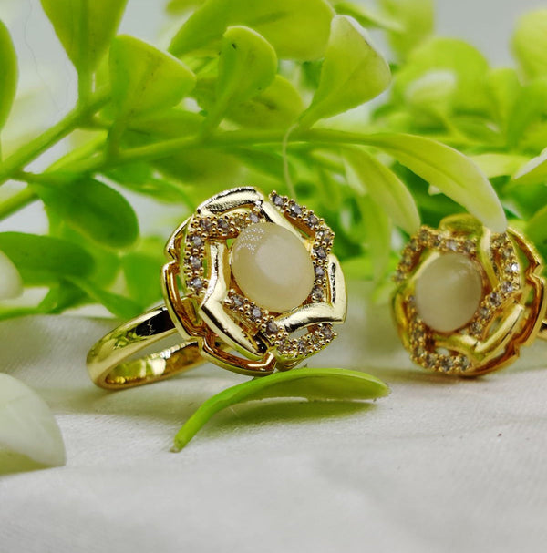 1 Piece Imported Elegant Dual-Tone Floral Gemstone Rings - Timeless Design 🌟 | Luxurious Design Ring | Adjustable Ring | Ring For Girls &amp; Women ✨