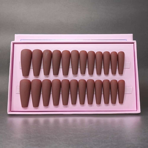 24Pcs O.TWO.O Brown Matte Nails with accessories