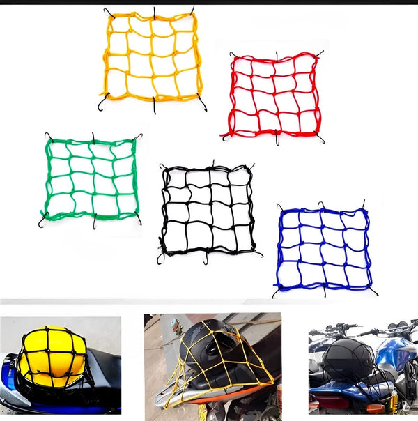 Motorcycle Flexible Cargo Net – Helmet Holder &amp; Luggage Mesh with Hooks (random color)