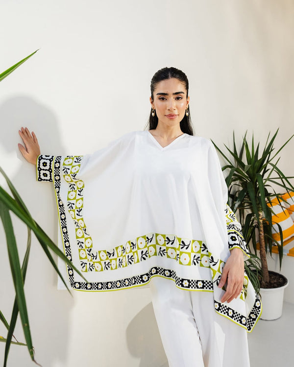Women's 3-Piece Swiss Lawn Printed Suit – White, Medium Size, Shirt, Trouser &amp; Inner Set, Elegant Summer Outfit - 14 August Special Edition