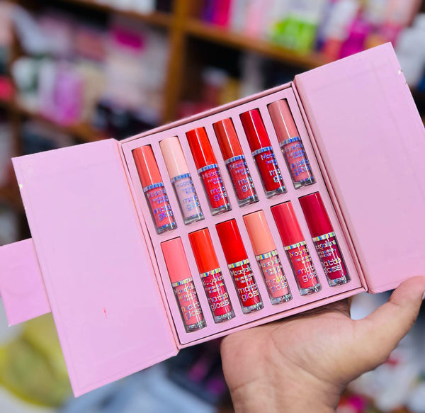 Mocallure 12-Piece High Pigment Lip Gloss Set | Rich &amp; Vibrant Shades – Pink, Red, Peach, Nude &amp; Maroon | Smooth Liquid Texture, Long-Lasting Shine for Any Occasion