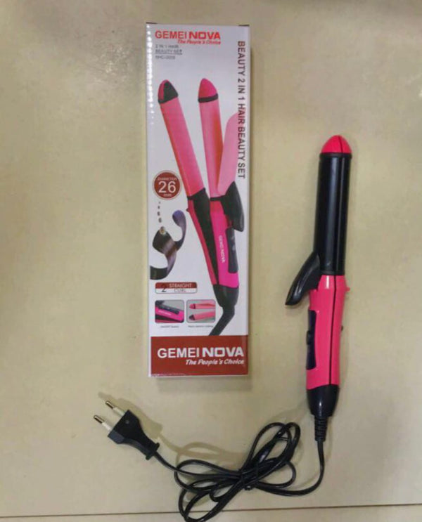 Nova 2-in-1 Hair Straightener &amp; Curler – Model NH-2009, Quick Heat-Up Ceramic Plates for Smooth Straightening &amp; Effortless Curls, Portable Dual-Use Styling Tool for All Hair Types