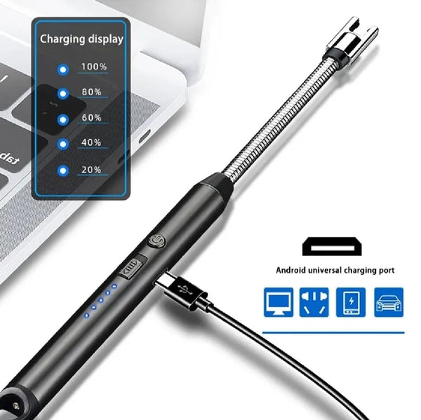 360° Outdoor Kitchen Lighter – USB Rechargeable Plasma Arc Lighter with Safety Lock &amp; Flexible Elbow for Candles, BBQ &amp; Stoves (Random Color)