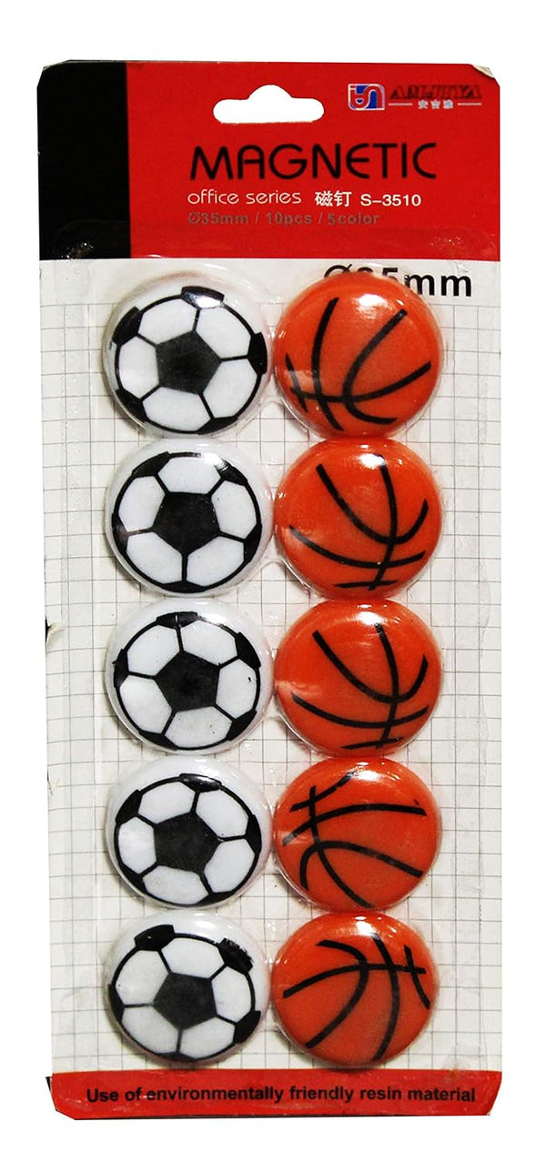 Basketball &amp; Football Refrigerator Magnets – Set of 10 Durable Sports-Themed Decorative Magnets (1.5 x 1.5 Inches)