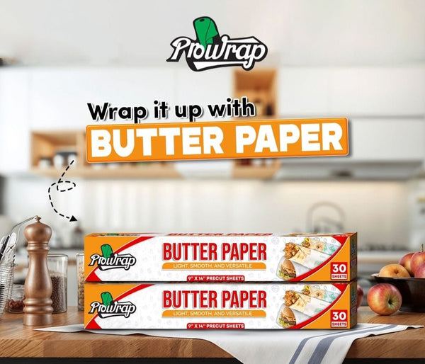 Prowrap Butter Paper – 9" x 14" Precut Sheets (30 Pcs) | High-Quality Waterproof &amp; Grease-Resistant Food Wrap | Thicker Than Market Standard