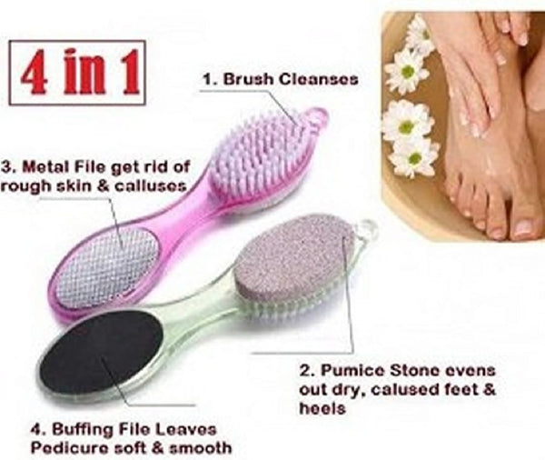 4-in-1 Pedicure Foot Filer – Callus Remover, Pumice Stone, Nail Brush &amp; Foot File – Professional &amp; Home Use
