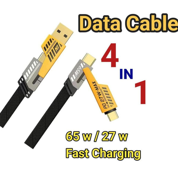 4-in-1 USB-C Fast Charging Cable 1M – PD 65W/27W Steel Braided Multi Charging Cord | Type-C to iPhone, Type-C to Type-C, USB to C &amp; iPhone – Black