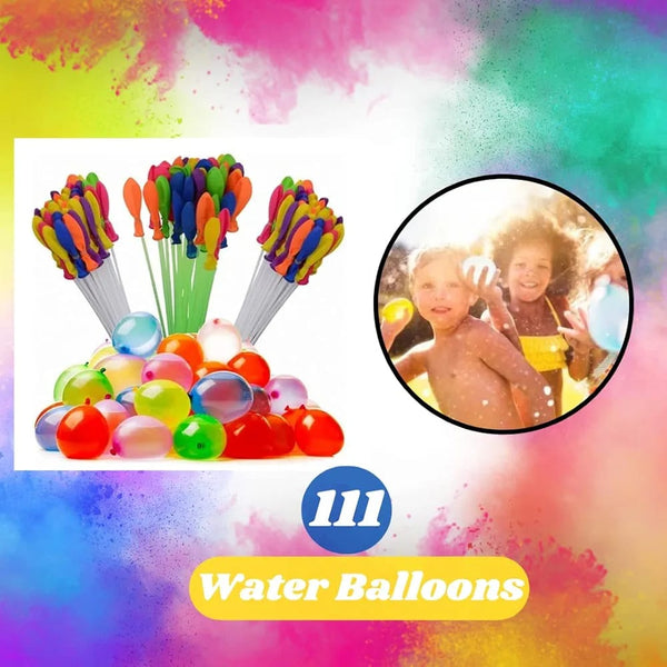 Self-Sealing Water Balloons – 111 Pcs | Automatic Fill &amp; Tie Magic Balloons with Universal Tap Adapter | Multicolored for Holi &amp; Summer Fun