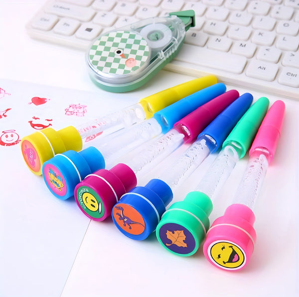 4-in-1 Pen with Stamp, Bubbles, Light, and Writing Function – Fun Creative Multi-Use Pen for Kids, Arts, Crafts, and School Supplies – Premium Quality, Imported, Available in 6 Colors with Bubble Container and Red Light (Random Color)
