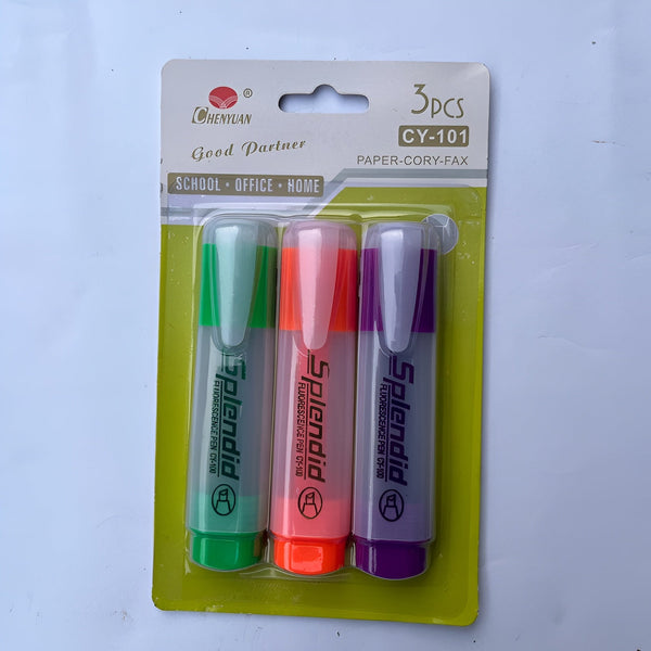 Pack of 3 Highlighters – Vibrant, Long-Lasting, Smooth Ink for Study, Office &amp; Creative Use