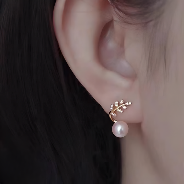 Elegant Leaf Pearl Korean Earrings – Stylish Jewelry for Women, Perfect for Casual &amp; Formal Wear (AWT-103)