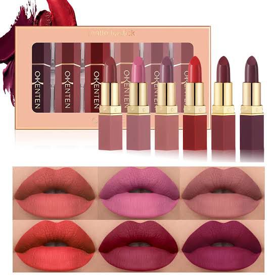 6 Pcs High Pigmented Lipstick Set – Cream Formula, Matte Texture, Shades of Red &amp; Pink, Long Lasting