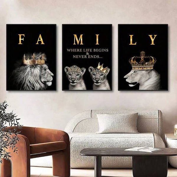 Lion Family Metal Wall Art – Set of 3 Panels (8x11 Inches Each) | Modern Metal Paintings for Home &amp; Office Décor