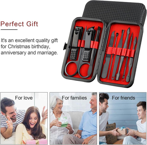 Premium Manicure &amp; Pedicure Kit – Stainless Steel Nail Clippers Set with Grooming Tools for Hand, Foot &amp; Facial Care – Travel Case Included ( 10 PCS Creative Smiley Nail Tool Set )