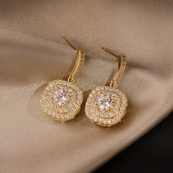 PJT-990 beautifull Sparkling Korean Zircon Earrings – Chic &amp; Timeless Design Available In Golden And Silver Color