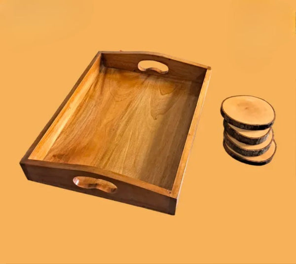 Large Wooden Serving Tray – Strong, Stylish, and Perfect for Serving Food, Drinks, and Decorating Your Home