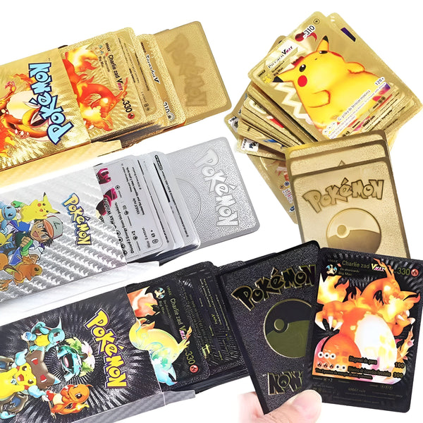 Pokemon Plastic Cards Collection Box – 52 Cards per Pack | 3D Pokemon Trading Cards | Durable Plastic Cards | Gold, Black &amp; Silver Color Options | Premium Collector’s Edition Gift Set