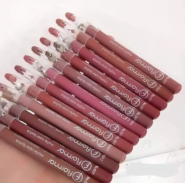 Flormar Waterproof Lip Pencil Set of 12 – Long Lasting, High Quality Lip Liners in Assorted Shades Brown, Pink, Light Brown, Bronze Skin, Arabian Bronze, Metallic Bronze, Peanut Brown, Chocolate Brown, Coffee, Light, Medium, Orange