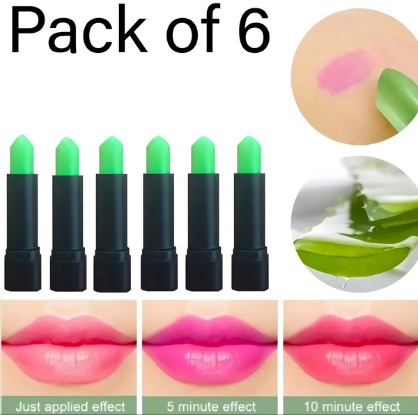 Pack Of 6 Pcs Green Color Changing Lipstick Set – Creamy Moisturizing Magic Lip Balm, Long-Lasting Hydrating Lipstick with Temperature-Sensitive Shade Shifting to Pink – Soft &amp; Smooth Lip Care Makeup Kit