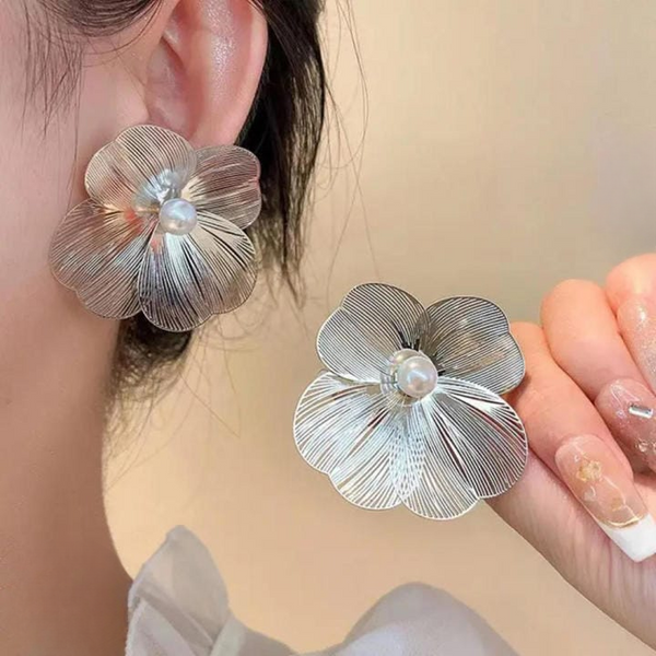 PXT-989 - Foil Pearl Korean Earrings – Elegant Bow &amp; Zircon Circle Design Available In Golden And Silver Color